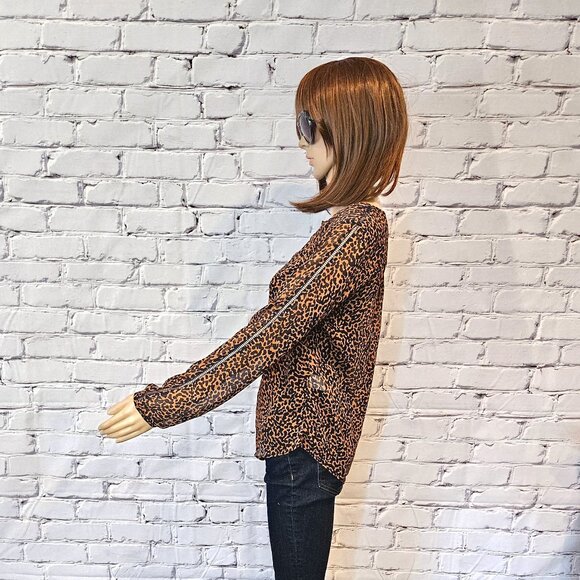 BANANA REPUBLIC - Navy blue and brown animal print long sleeve blouse - Picture 7 of 11